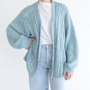 Vintage Maggie Lawrence Sport Cable Knit Blue Button Up Cardigan Sweater XL